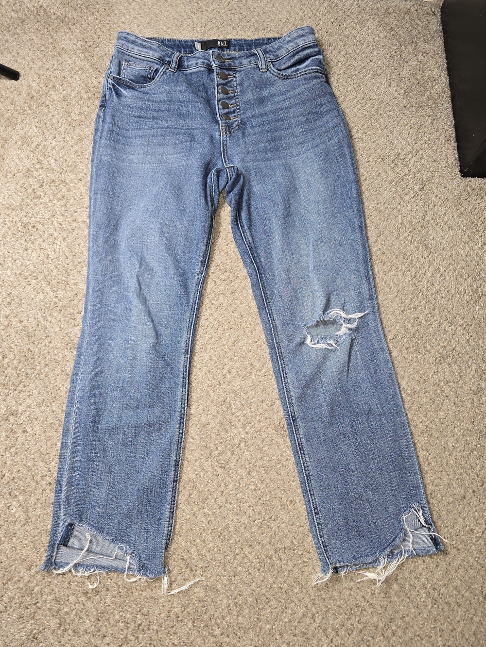 Kut from the Kloth Jeans Ankle High-Rise Button-Fly Distressed Blue Jeans Size 8